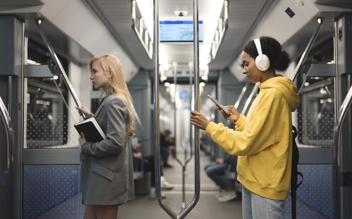 People riding the Metro